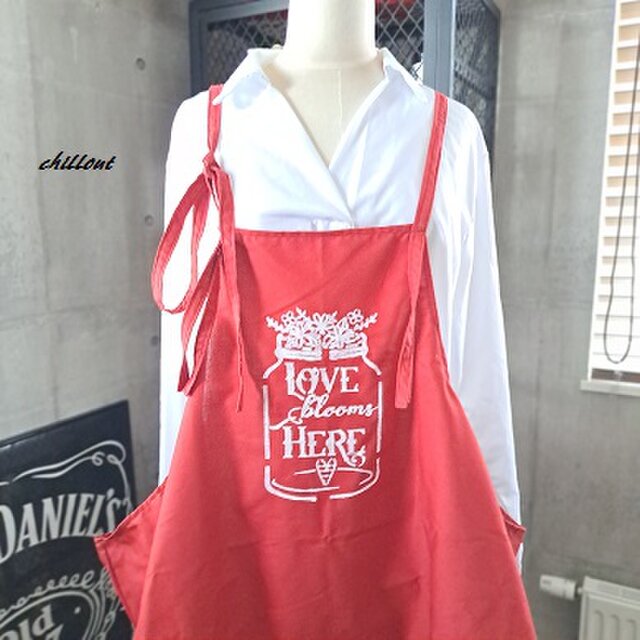 【sale】【背中がかわいい】エプロンドレス：ボルドー：LOVE BOTTLE：コットン【0745】