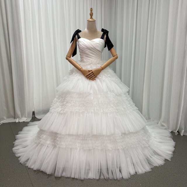 ウェディングドレス キャミソール 柔らかく重ねたチュールスカート 編み上げ フレアスカート 拳式/前撮り