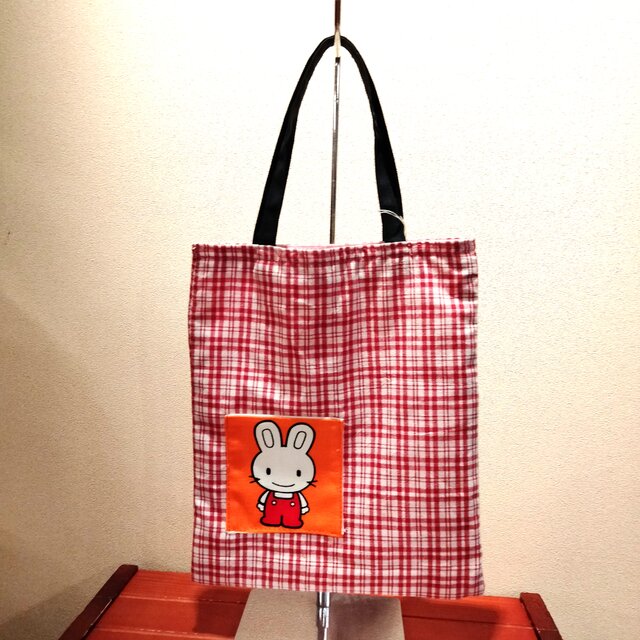 綿　ポケット付き手さげバッグ（ミニ）