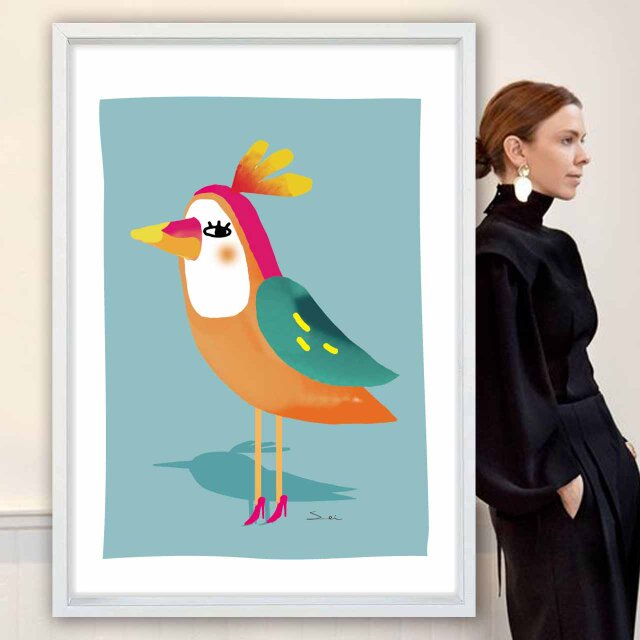 やっぱりハイヒール　鳥　送料無料 　イラスト　A4〜A0　ポスター　アートポスター　アート/sei検索新着順　1877