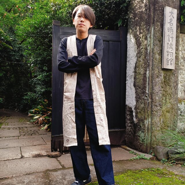 ロングジレ_着物をリメイクしたロングシルエットのお供に！ユニセックス！　（01665）