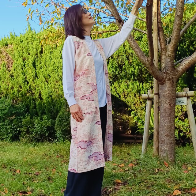 ロングジレ_着物をリメイクしたロングシルエットのお供に！ユニセックス！　（01666）