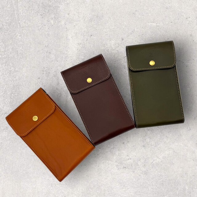 【リニューアル】レザースマホベルトポーチ（ハンドメイド／コンパクト／iPhone／android／裏地有／ギフト対応）