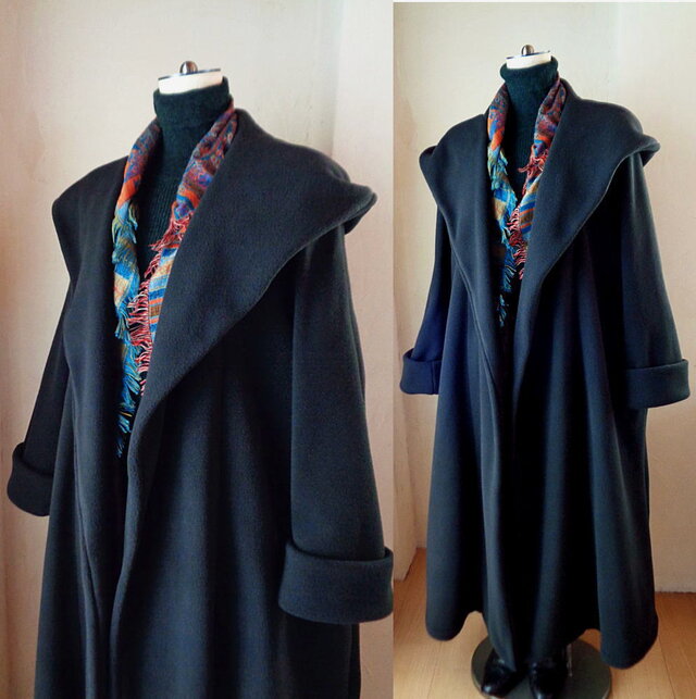 ラス１♥魔法使い♥超軽量 ビッグフード ローブコート♥墨黒♥アンチピリング加工 ふんわり上質フリース