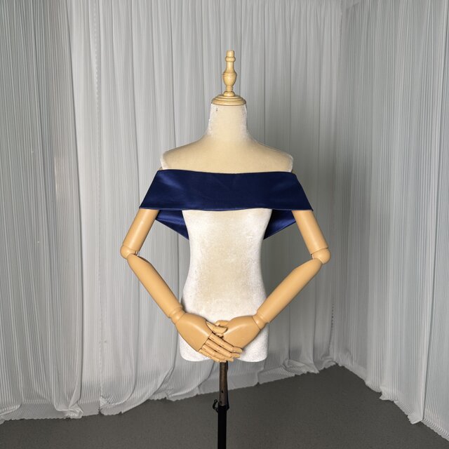 ネイビー 取り外しオフショルダー 光沢サテン オーダーメイド可能 お色直し 編み上げ