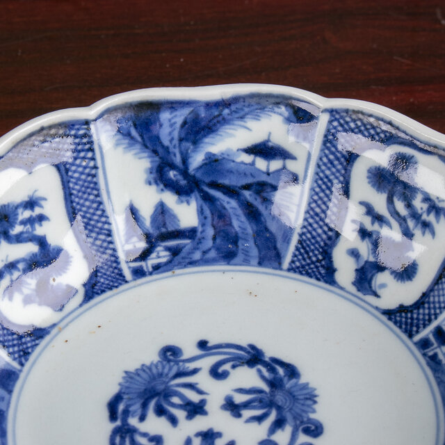 初期伊万里 染付帆船山水文 江戸期七寸皿 【公式通販】