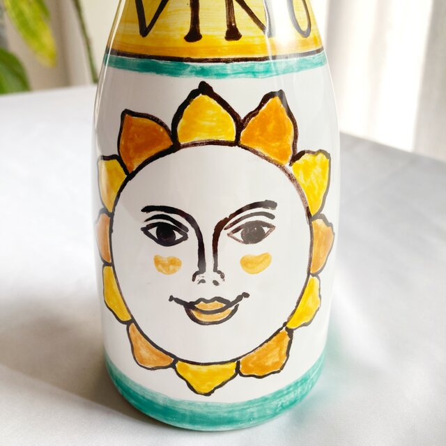 カラフェ 陶器製ボトル 太陽 500ml マヨリカ焼き イタリア陶器 BTG006