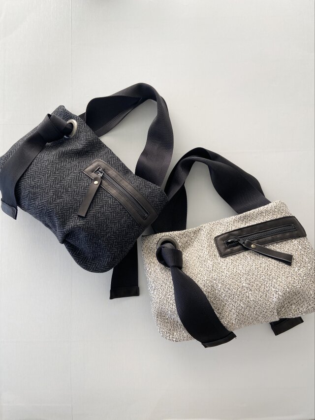 【Sサイズ】へリンボーン・ツイードトート　オプションにて名入れ・斜めがけ追加可能