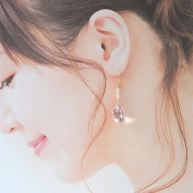 宝石質アメトリンのピアス（原石ダイヤ＆グレームーンストーン