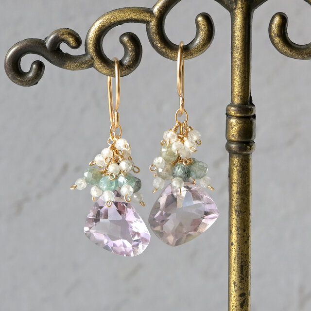 宝石質アメトリンとブルージルコンフリンジピアス・イヤリング変更可