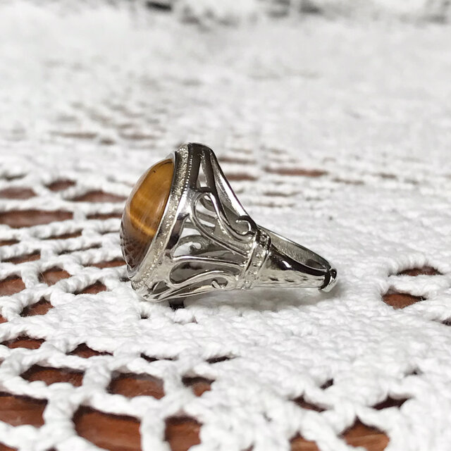 タイガーアイ 指輪 フリーサイズ 天然石 リング 虎目石 メンズ