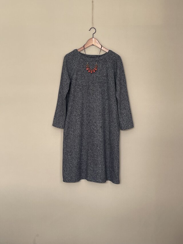 秋冬ラグランワンピース　3つ杢ツイード　ミックスグレー