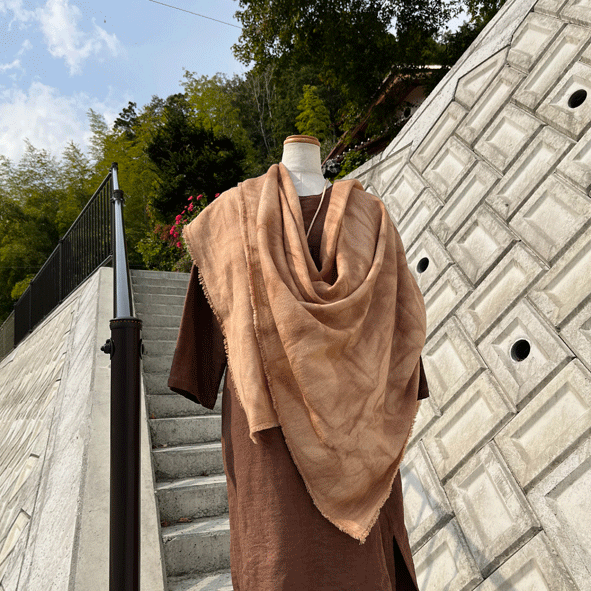 柿渋染めウール綿W織ショールK23097