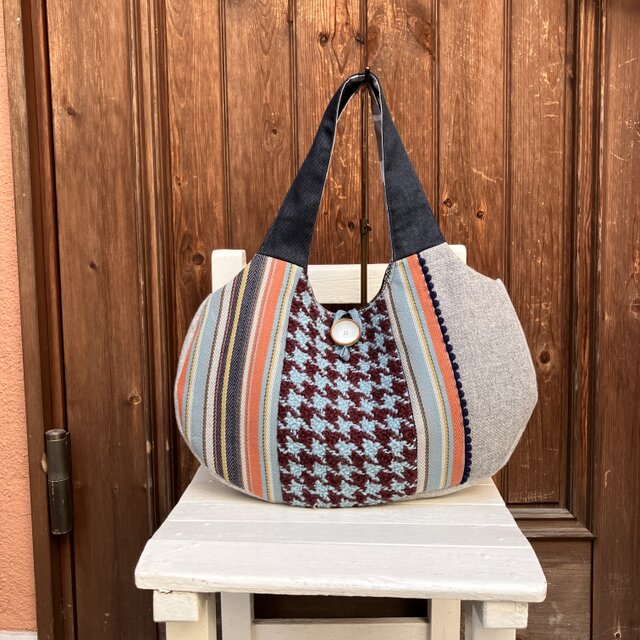 ふっくらグラニーバッグ　ストライプと千鳥格子