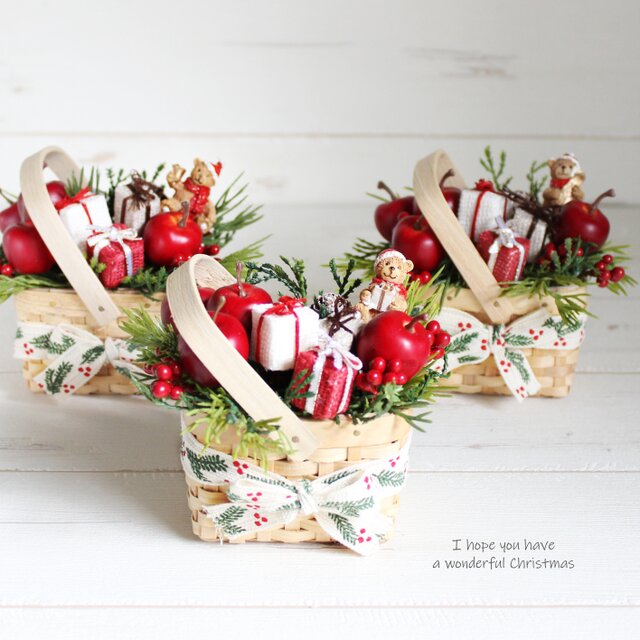 リトルベアのクリスマスバスケット〈プレゼント〉／小さなクリスマスアレンジメント　R&yO168