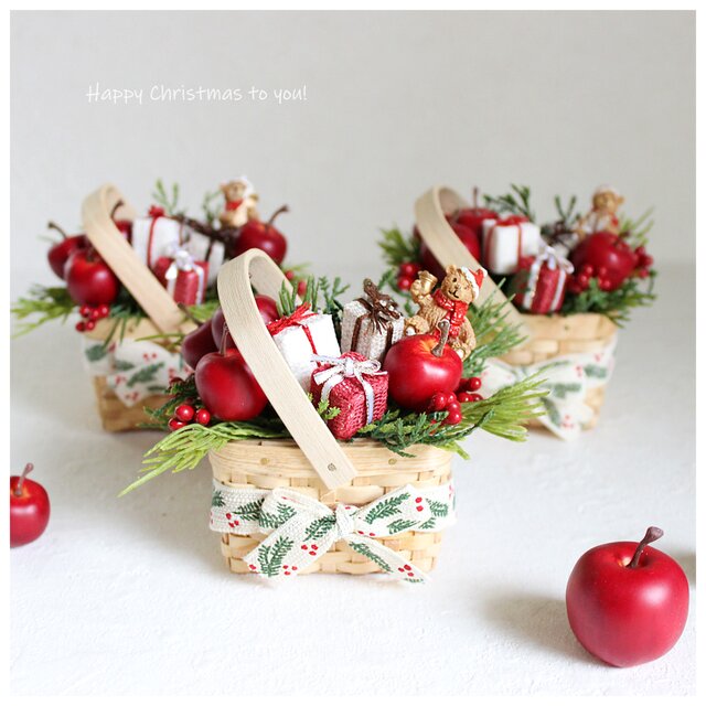 リトルベアのクリスマスバスケット〈ベル〉／小さなクリスマスアレンジメント　R&yO168