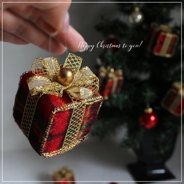 オーナメントセット　プレゼントボックス（タータンチェック）× ガラスボール／クリスマスツリー飾りセット　R&yCH170