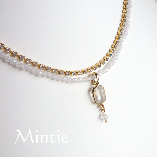 一点もの2wayネックレス★ヴィンテージパーツとCZとダイヤレーン