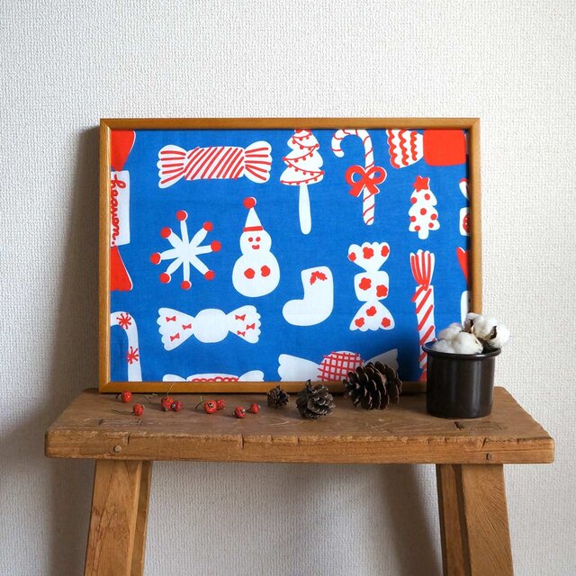 「christmas candy（blue）」大判ハンカチ／バンダナ／ファブリックポスター