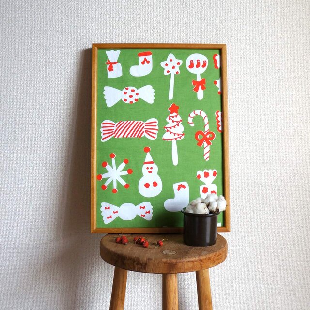 「christmas candy（green）」大判ハンカチ／バンダナ／ファブリックポスター