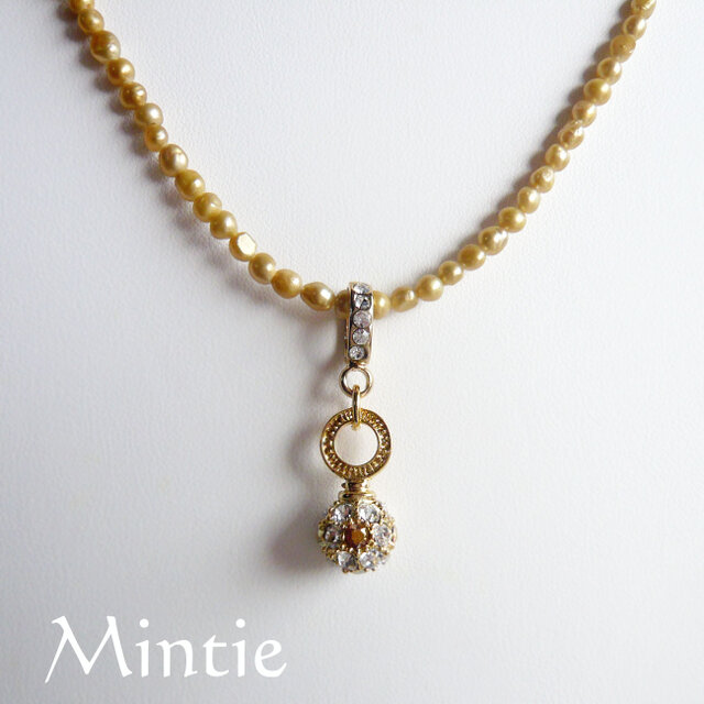 一点もの2wayネックレス★ゴールド淡水パールとパヴェ