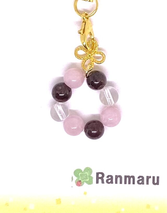 ガーネット/クンツァイト/パワーストーン/天然石/誕生石/花/可愛い/ストラップ/キーホルダー⭐️