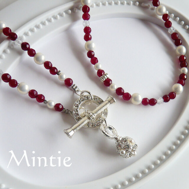 一点ものペンダント★ガーネットとパールとパヴェ＆マンテル