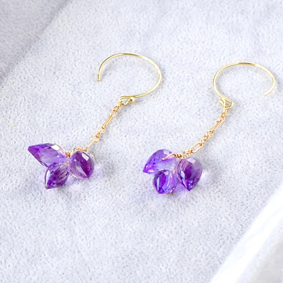 Amethyst Petite Bouquet　アメジストフラワーバドピアス　14kgf