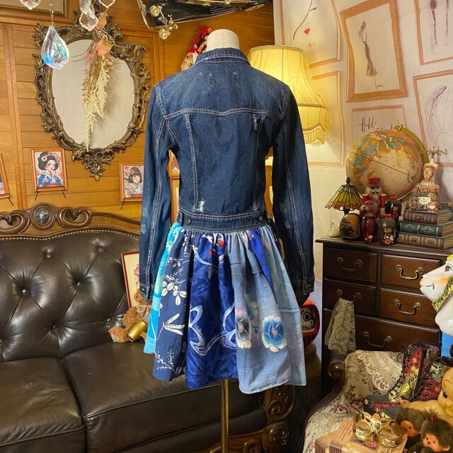 和洋折衷リメイク 浴衣 デニム ジャケット パッチワーク コラージュ