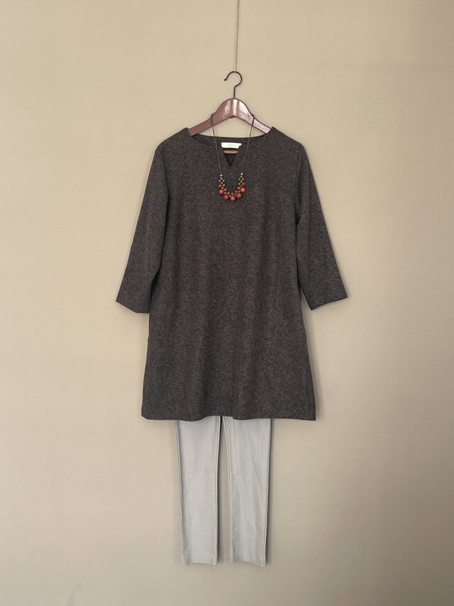 秋冬チュニックワンピース 　3つ杢ツイード　ブラウン