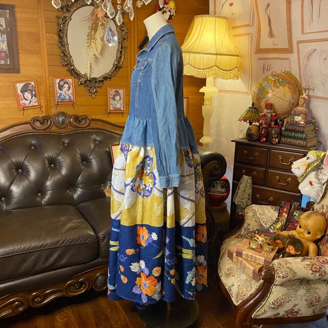 和洋折衷リメイク 浴衣 デニム ジャケット パッチワーク コラージュ