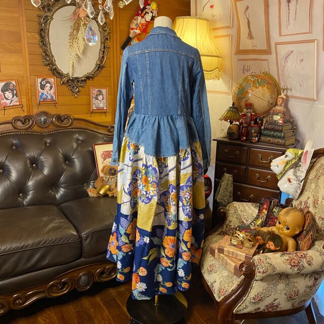 和洋折衷リメイク 浴衣 デニム ジャケット パッチワーク コラージュ