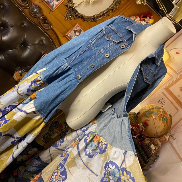 和洋折衷リメイク 浴衣 デニム ジャケット パッチワーク コラージュ