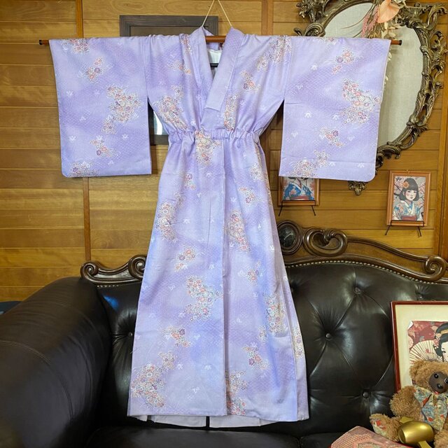 着物 リメイク ロングワンピース ドレス 洗える 化繊 名古屋帯サッシュ