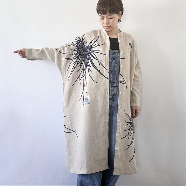 スタンドカラーシャツドレス　乱菊と蝶