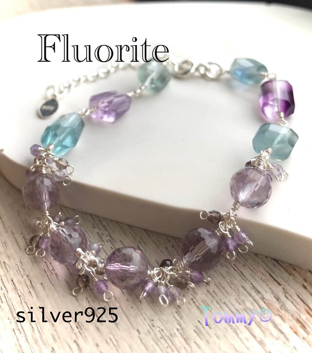 silver925 フローライトとアメジストスモーキークォーツ　ブレスレット
