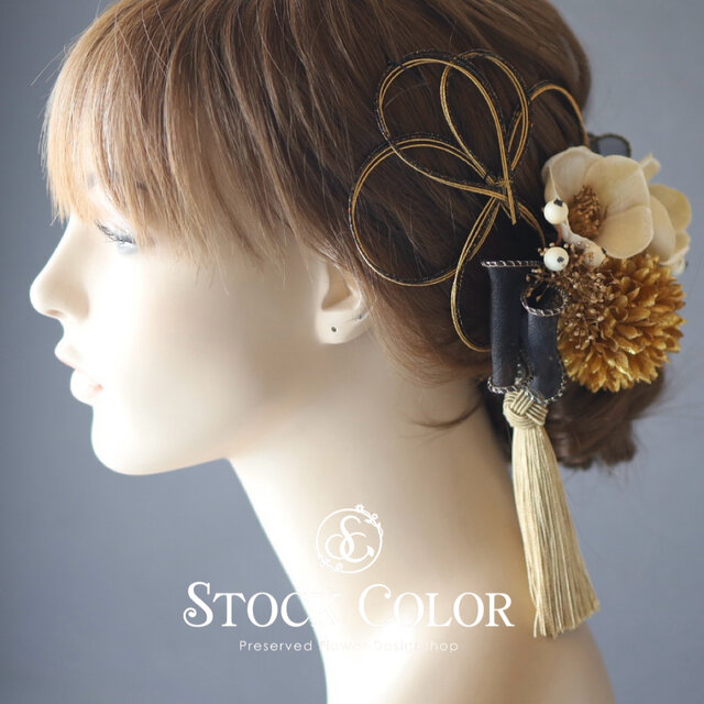 椿 リボン 水引 かすみ草 ヘッドドレス ヘアアクセサリー 髪飾り