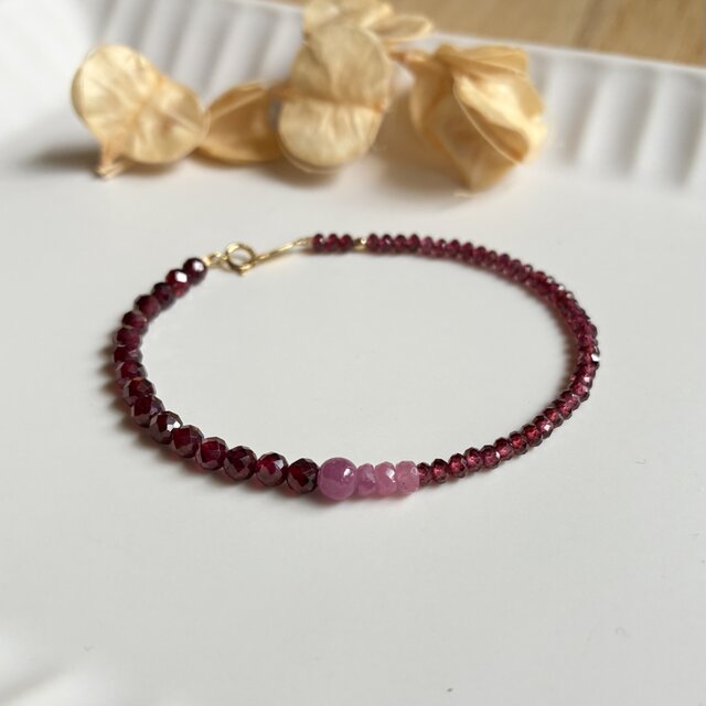 ガーネットとサファイアのブレスレット_14kgf