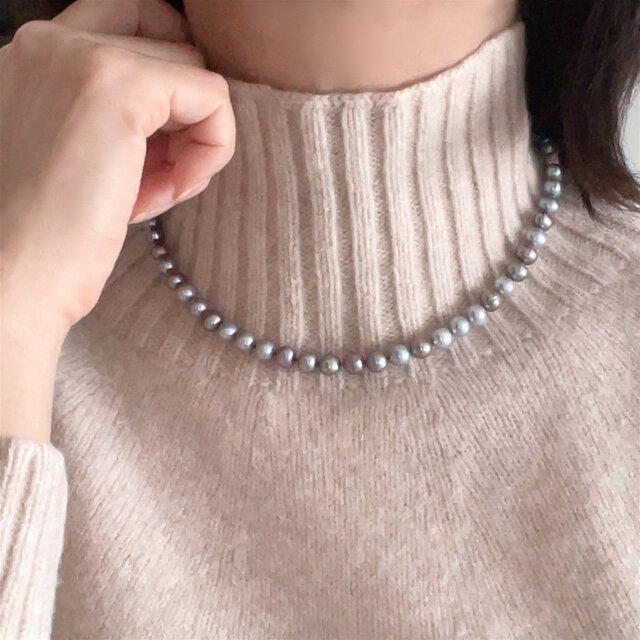 淡水パール サックスシルバー&チャコールシルバー バロックパールの