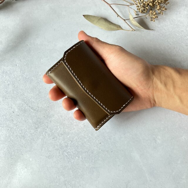 フラップミニウォレット（オリーブ×キャメル） ミニ財布 バイカラー
