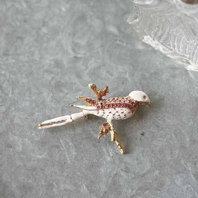 SCG2-【 GIOVANNI 】ジョバンニ・ヴィンテージブローチ 60s Bird White Pink Rhinestone
