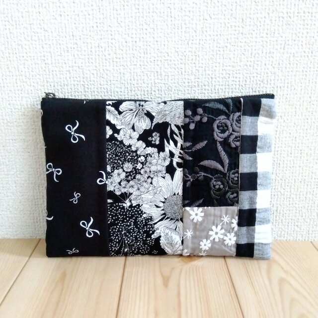 リバティ&刺繍&チェック他 パッチワークの大きめ20cmファスナーの