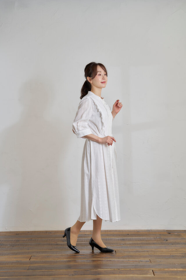 チロリアン風綿刺繍レースワンピース ヨークフリル ホワイト Atelier