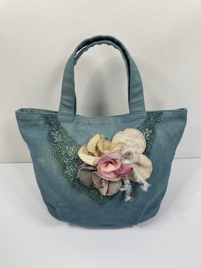 草木染トートバッグ　（藍、ヤマモモ染）