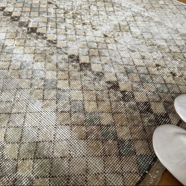 113.5×174 格子模様 擦れシャビー トルコヴィンテージラグ | iichi