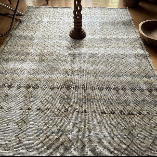 100×187擦れシャビー リーフ柄 トルコヴィンテージラグ 100×187擦れ