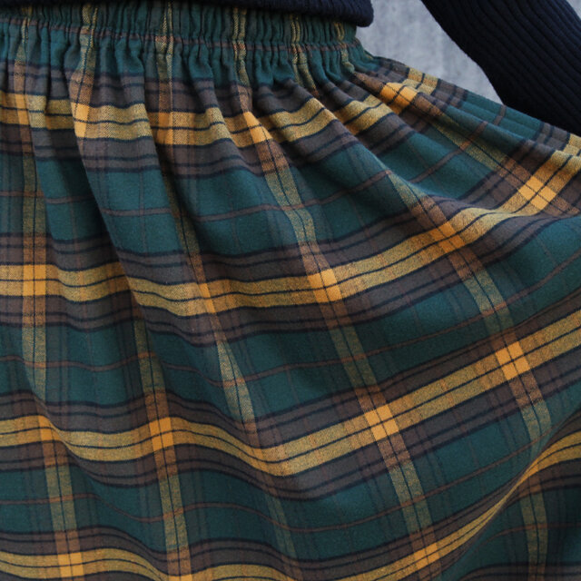播州織 高品質 ネルチェック ギャザースカート（エバーグリーン