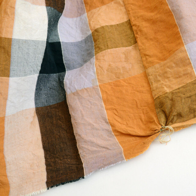 古布 布団皮 木綿 格子模様 昭和中期 – 山吹色 ジャパンヴィンテージ