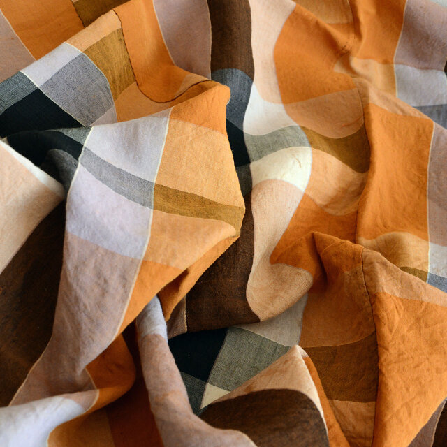 古布 布団皮 木綿 格子模様 昭和中期 – 山吹色 ジャパンヴィンテージ