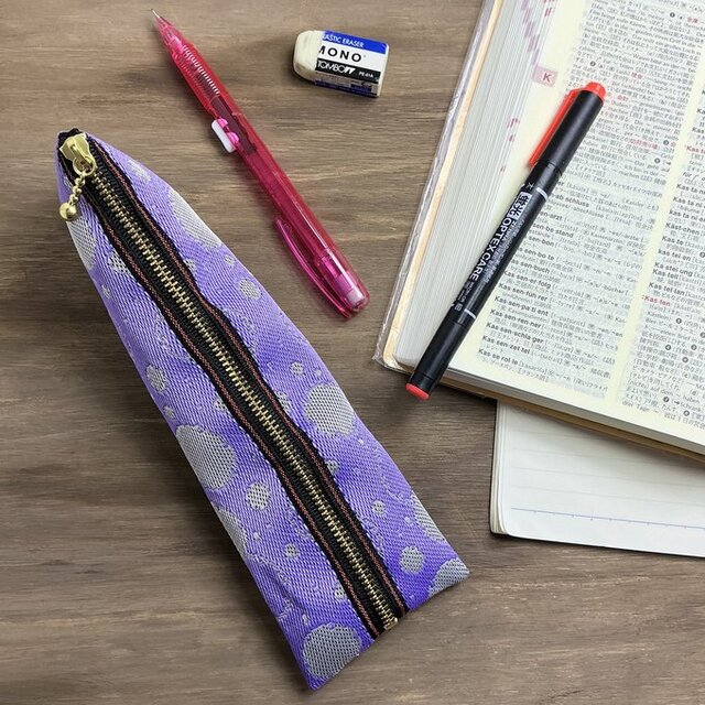 【雪輪文様】畳縁　テトラ型　ペンケース　雪　和柄　伝統　薄紫